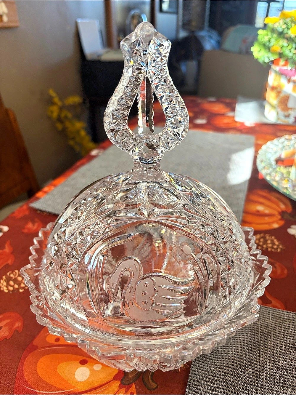 Monarch Swan Clear Cut Glass Candy  Dish